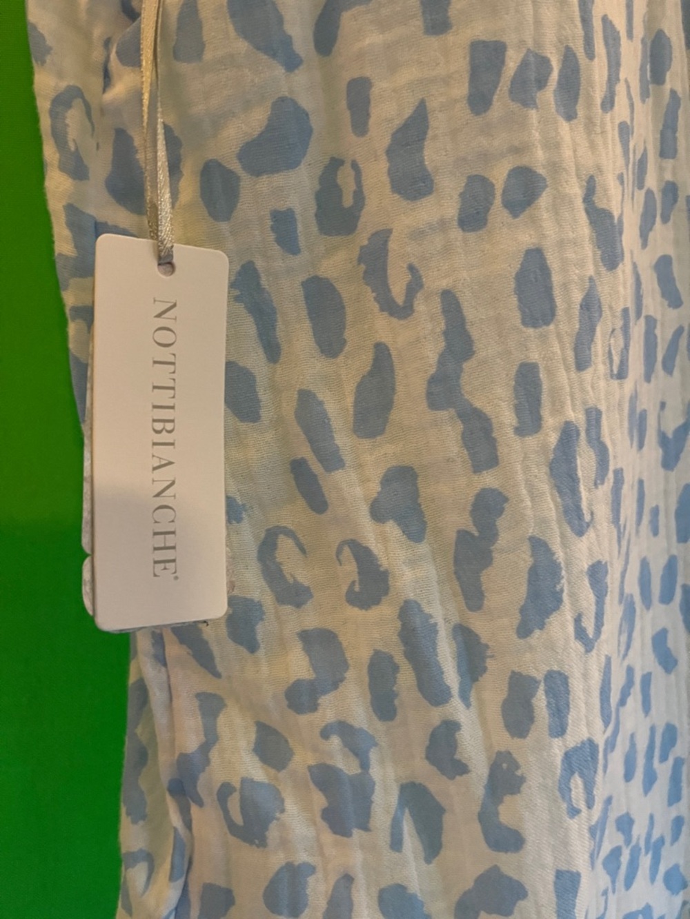 NOTTIBIANCHE Light Blue Leopard-Print Short Sleeve Cotton Blouse Size XL - Picture 4 of 4